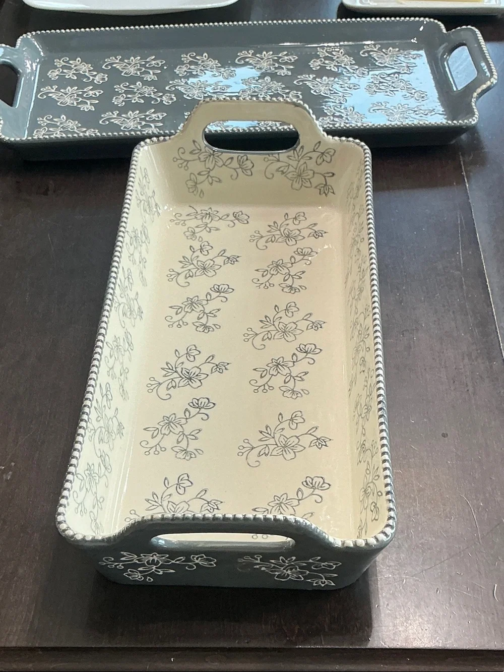 Temptations cream and black nested serving bowls and tray set